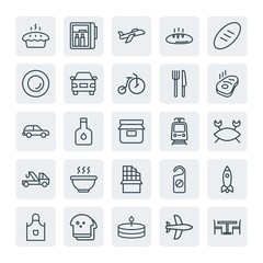 Moder Simple Set of transports, food, hotel Vector outline Icons. Contains such Icons as  interior,  bakery,  birthday,  door, fridge, cake and more on white background. Fully Editable. Pixel Perfect.