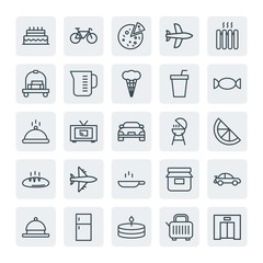 Moder Simple Set of transports, food, hotel Vector outline Icons. Contains such Icons as  party,  floor,  lifestyle,  breakfast, jam, car and more on white background. Fully Editable. Pixel Perfect.