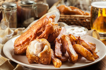 Traditional fish in beer batter and chips