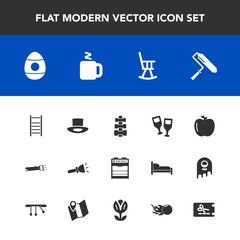 Fototapeta premium Modern, simple vector icon set with spring, roll, easter, template, flashlight, tool, holiday, drink, ladder, food, decoration, oven, blossom, alcohol, coupon, cup, kitchen, comet, flower, space icons