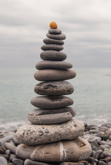 Pile of characteristic pebbles on Camogli beach