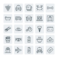 Moder Simple Set of transports, food, hotel Vector outline Icons. Contains such Icons as  open, soup,  fruit,  fresh,  hotel,  unlock,  do and more on white background. Fully Editable. Pixel Perfect.