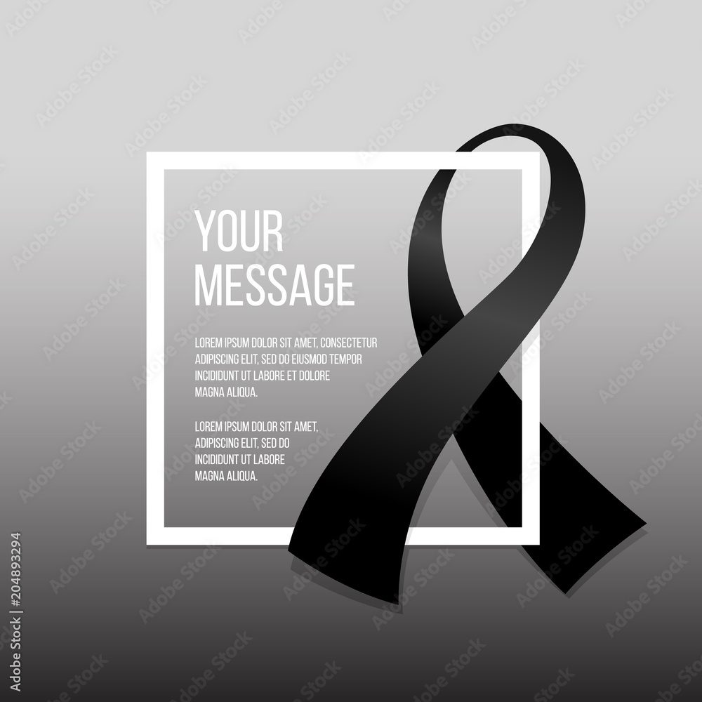Poster black ribbon around white frame and simple text for funeral vector design
