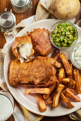Traditional fish in beer batter and chips