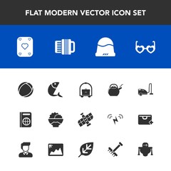 Modern, simple vector icon set with style, sea, agriculture, station, robot, fashion, housework, seafood, travel, room, planet, technology, document, immigration, cap, sunglasses, equipment, hat icons