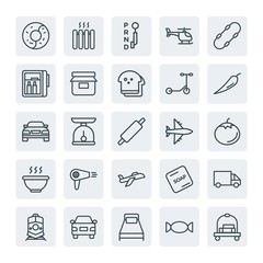 Moder Simple Set of transports, food, hotel Vector outline Icons. Contains such Icons as  cargo,  aircraft,  home, bed,  dessert,  speed and more on white background. Fully Editable. Pixel Perfect.