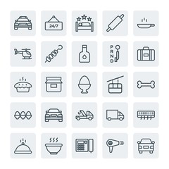Moder Simple Set of transports, food, hotel Vector outline Icons. Contains such Icons as  blue, shipping, food, car,  emergency, bakery and more on white background. Fully Editable. Pixel Perfect.
