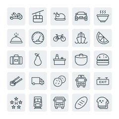 Moder Simple Set of transports, food, hotel Vector outline Icons. Contains such Icons as subway,  ripe,  breakfast,  organic,  train,  sign and more on white background. Fully Editable. Pixel Perfect.