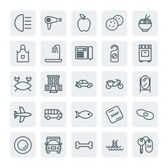 Moder Simple Set of transports, food, hotel Vector outline Icons. Contains such Icons as  blue,  delivery,  hygiene,  empty, water,  leaf and more on white background. Fully Editable. Pixel Perfect.