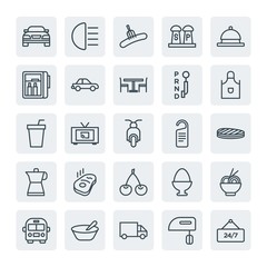Moder Simple Set of transports, food, hotel Vector outline Icons. Contains such Icons as  shine,  delivery, salt, light,  transportation and more on white background. Fully Editable. Pixel Perfect.
