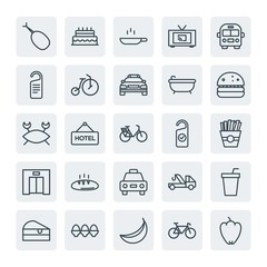 Moder Simple Set of transports, food, hotel Vector outline Icons. Contains such Icons as sign,  business, smoothie, bike,  celebration and more on white background. Fully Editable. Pixel Perfect.
