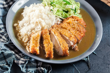 Japanese katsu curry. Deep fried breast chicken cutlet