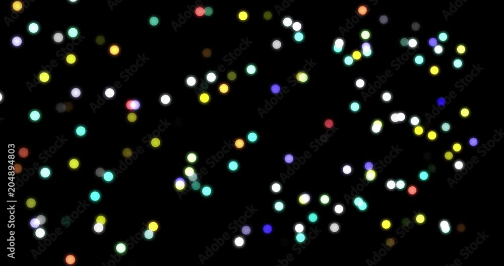 Poster abstract background with many colored spheres of light floating on and off on black. colored circles