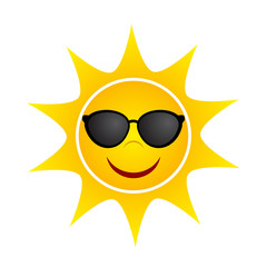 Yellow Summer Sun with Sunglasses, stock vector illustration