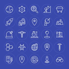 Modern Simple Set of industry, science, location Vector outline Icons. Contains such Icons as  element,  world,  globus,  railway,  galaxy and more on blue background. Fully Editable. Pixel Perfect.