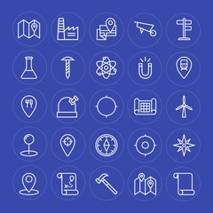 Modern Simple Set of industry, science, location Vector outline Icons. Contains such Icons as  map, location, travel,  construction, factory and more on blue background. Fully Editable. Pixel Perfect.