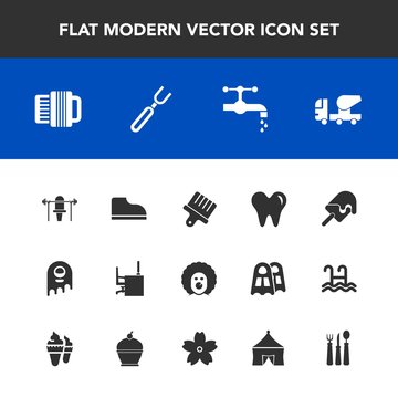 Modern, simple vector icon set with ufo, clown, table, weight, character, dental, monster, healthy, fitness, sink, office, alien, concrete, fashion, construction, water, health, sweet, cream icons
