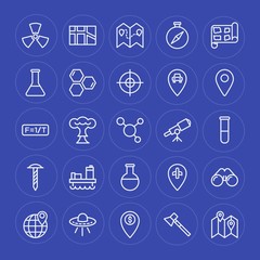 Modern Simple Set of industry, science, location Vector outline Icons. Contains such Icons as  town,  construction, travel, abstract,  sign and more on blue background. Fully Editable. Pixel Perfect.