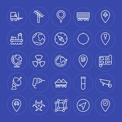 Modern Simple Set of industry, science, location Vector outline Icons. Contains such Icons as  transportation,  chemical,  antenna,  gps and more on blue background. Fully Editable. Pixel Perfect.