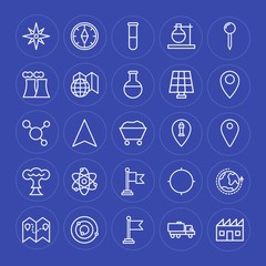 Modern Simple Set of industry, science, location Vector outline Icons. Contains such Icons as direction,  point,  chemical,  north,  star and more on blue background. Fully Editable. Pixel Perfect.