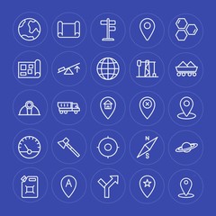 Modern Simple Set of industry, science, location Vector outline Icons. Contains such Icons as  delivery,  pin,  road,  cargo,  travel,  can and more on blue background. Fully Editable. Pixel Perfect.