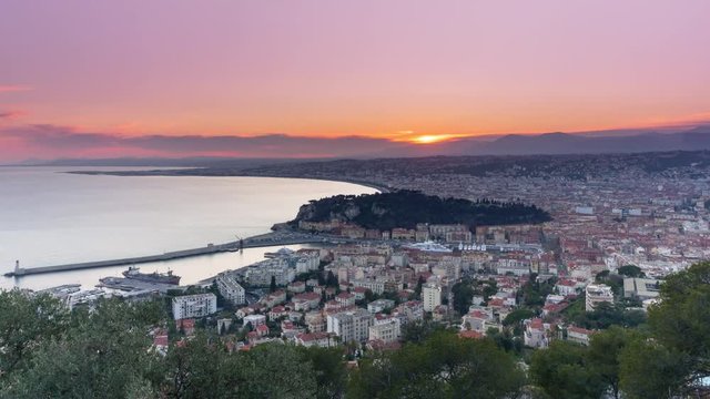 nice city timelapse from day to night sun going down over the horizon