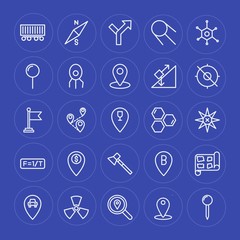 Modern Simple Set of industry, science, location Vector outline Icons. Contains such Icons as  road,  virus,  place,  nuclear,  cargo,  lab and more on blue background. Fully Editable. Pixel Perfect.