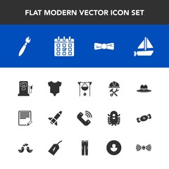 Modern, simple vector icon set with clothes, fashion, call, phone, hot, paint, ship, cowboy, kid, document, travel, helmet, elegance, gasoline, industry, button, boat, fuel, transportation, sign icons