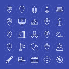 Modern Simple Set of industry, science, location Vector outline Icons. Contains such Icons as  industrial,  traffic, factory, delete,  urban and more on blue background. Fully Editable. Pixel Perfect.