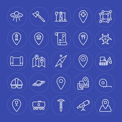 Modern Simple Set of industry, science, location Vector outline Icons. Contains such Icons as  fuel,  hammer,  travel,  measure,  lighthouse and more on blue background. Fully Editable. Pixel Perfect.