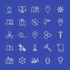 Modern Simple Set of industry, science, location Vector outline Icons. Contains such Icons as  motion,  physics,  industry, work, route, map and more on blue background. Fully Editable. Pixel Perfect.