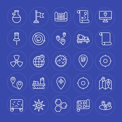 Modern Simple Set of industry, science, location Vector outline Icons. Contains such Icons as  pin,  experiment,  star, science, location and more on blue background. Fully Editable. Pixel Perfect.