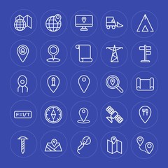 Modern Simple Set of industry, science, location Vector outline Icons. Contains such Icons as  street,  web,  screw,  earth,  communication and more on blue background. Fully Editable. Pixel Perfect.
