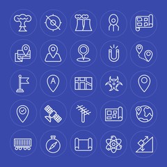 Modern Simple Set of industry, science, location Vector outline Icons. Contains such Icons as  inclined,  transport, route,  force, compass and more on blue background. Fully Editable. Pixel Perfect.