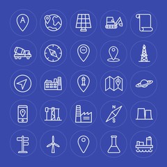 Modern Simple Set of industry, science, location Vector outline Icons. Contains such Icons as chemistry,  panel,  environment,  energy,  gas and more on blue background. Fully Editable. Pixel Perfect.
