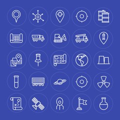 Modern Simple Set of industry, science, location Vector outline Icons. Contains such Icons as  shipping,  chemical, location,  location, map and more on blue background. Fully Editable. Pixel Perfect.