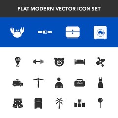 Modern, simple vector icon set with equipment, kayaking, seafood, double, male, furniture, wash, drop, piglet, fashion, car, fitness, map, boy, child, toy, , pin, childhood, pig, fresh, man, bed icons