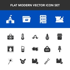 Modern, simple vector icon set with temperature, healthy, architecture, file, jar, love, business, pigeon, sand, food, bird, building, thermometer, tower, house, care, telephone, animal, fresh icons