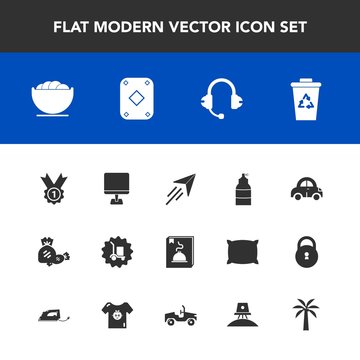Modern, simple vector icon set with menu, automobile, astronaut, dish, winner, award, cargo, white, delivery, food, empty, bowl, recycling, pc, speaker, space, waste, car, music, travel, spray,  icons