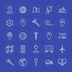 Modern Simple Set of industry, science, location Vector outline Icons. Contains such Icons as  renewable,  nuclear,  location,  hammer,  pin and more on blue background. Fully Editable. Pixel Perfect.
