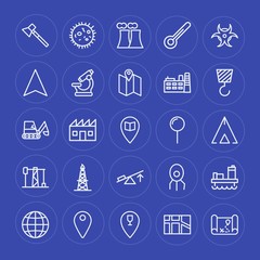 Fototapeta premium Modern Simple Set of industry, science, location Vector outline Icons. Contains such Icons as energy, industry, map, medicine, pin, oil and more on blue background. Fully Editable. Pixel Perfect.