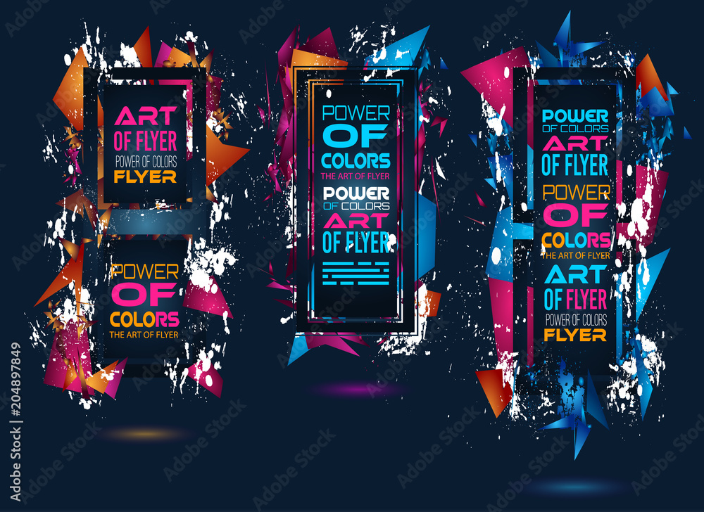 Aufkleber futuristic frame art design with abstract shapes and drops of colors behind the space for text