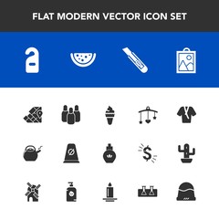 Modern, simple vector icon set with picture, toy, beauty, hotel, traffic, food, headwear, street, cone, aroma, travel, cutter, privacy, laboratory, bowling, image, mobile, kitchen, motel, cream icons