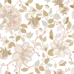 Fotobehang Light floral pattern. Vector wallpaper with big illustration flowers. Hand drawn plants, roses © sunny_lion