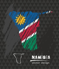 Namibia national vector map with sketch chalk flag. Sketch chalk hand drawn illustration