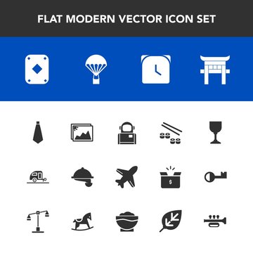 Modern, simple vector icon set with astronaut, minute, vacation, japan, game, shrine, poker, space, picture, alcohol, cosmonaut, play, seafood, time, sky, aircraft, wine, cosmos, waitress, food icons