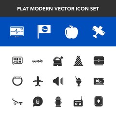 Modern, simple vector icon set with health, delivery, apple, traffic, volume, hydrant, poker, audio, restaurant, plane, heart, road, sign, chinese, shipping, japanese, watch, game, truck, sound icons