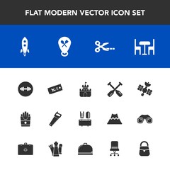 Modern, simple vector icon set with fitness, gym, potato, background, rocket, launch, fast, service, cut, white, oar, comfortable, furniture, water, equipment, spoon, tool, flight, sand, sign icons