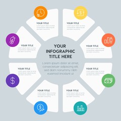 Obraz premium Circle chart money, charts infographic template with 8 options for presentations, advertising, annual reports