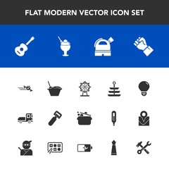 Modern, simple vector icon set with peeler, sweet, wheel, equipment, london, flight, delivery, chinese, truck, park, airplane, white, dinner, hand, plate, cook, noodle, people, human, energy icons